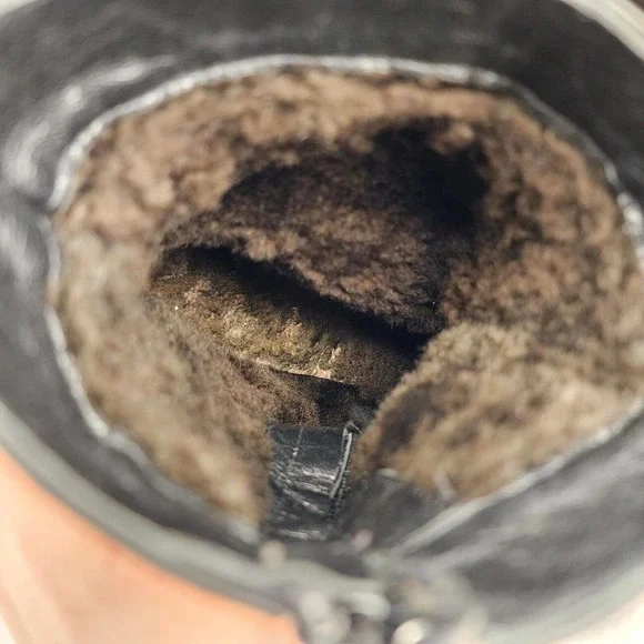 Made in Italy Black Croc Boots 39 (8.5) Womens Sherpa Square Toe Leather Vintage - Picture 8 of 8